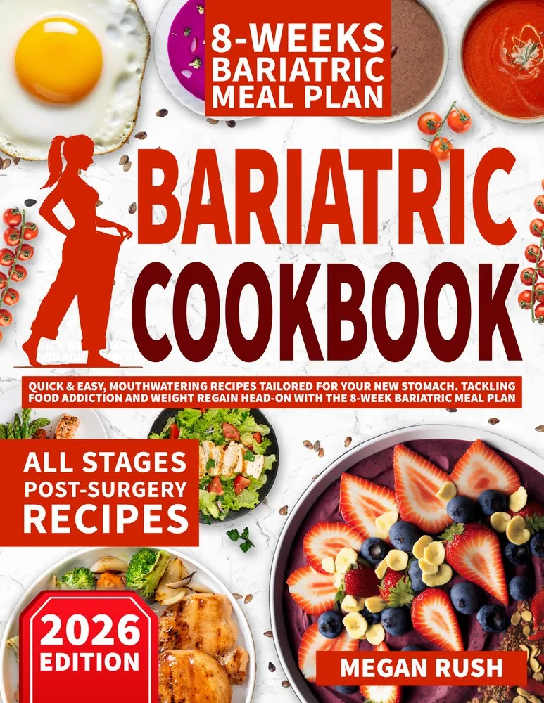 Front cover of the Bariatric Cookbook by Megan Rush, 2026 edition.