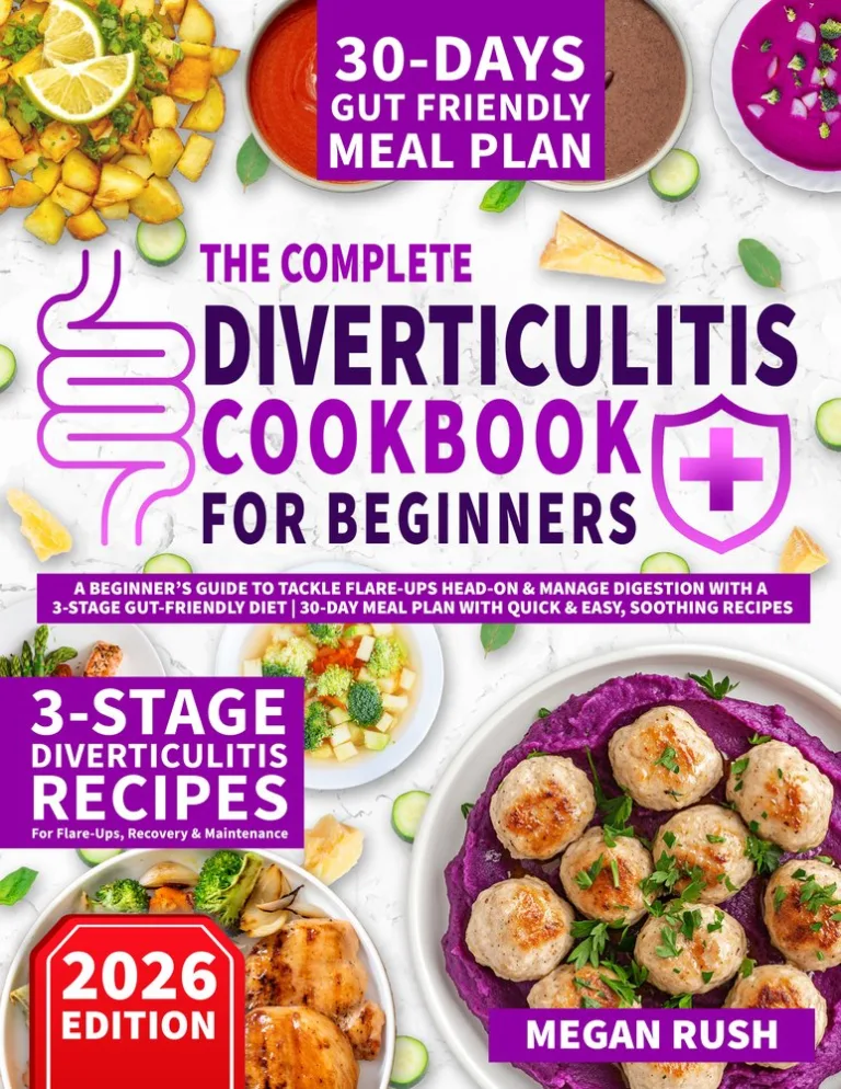 Front cover of the Diverticulitis Cookbook by Megan Rush, 2026 edition.